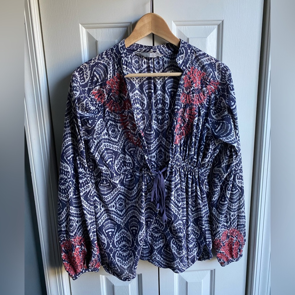 Athleta Womens Blue Ikat Embroidered Swim Cover Up Tunic Size Small